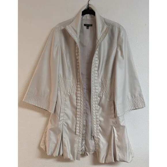 Women's Samuel Dong Champagne Ruffle Front Zippered Bubble Hem Coat Small - Picture 10 of 11